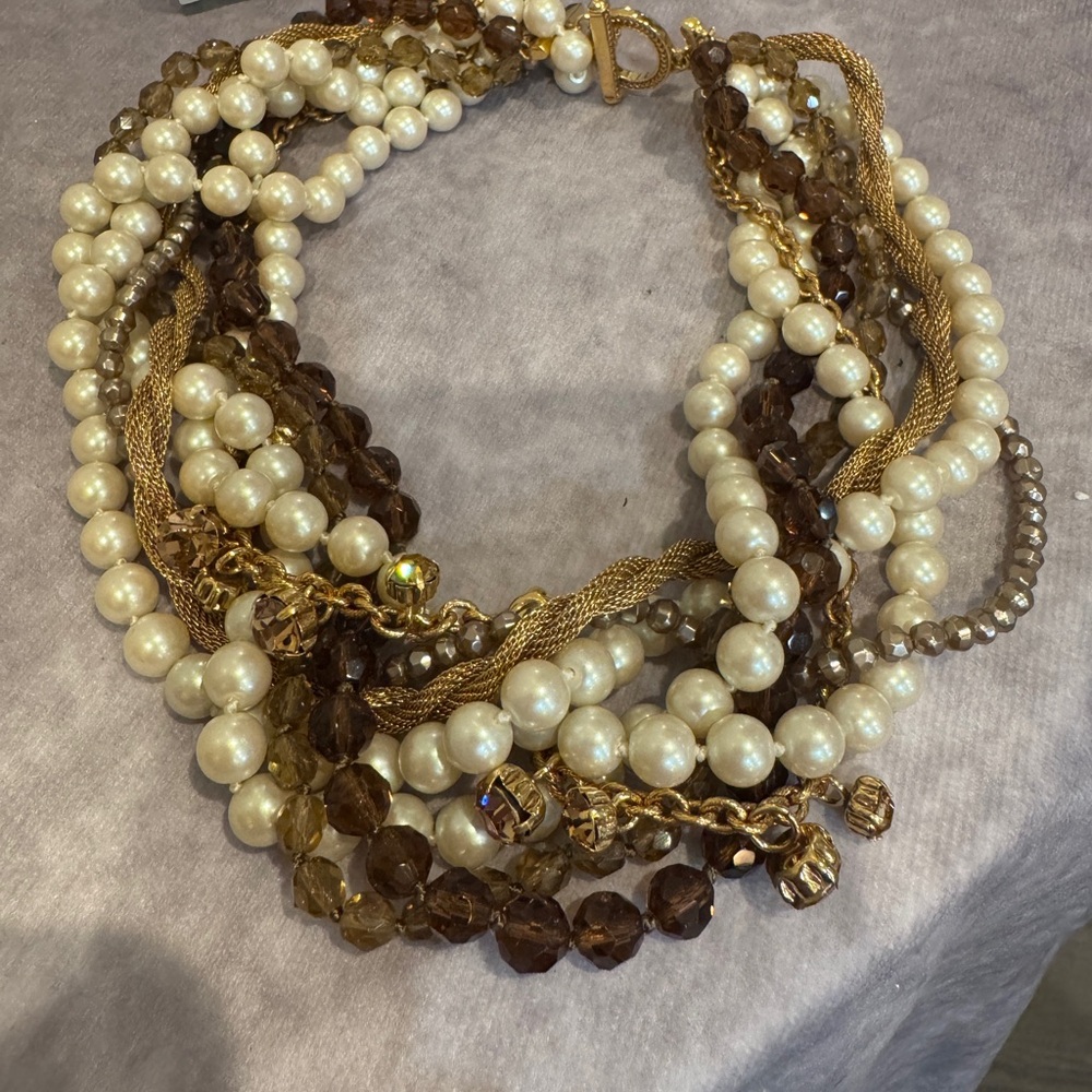 Carolee Pearl and Gold Multi-Strand Necklace Adj NIB